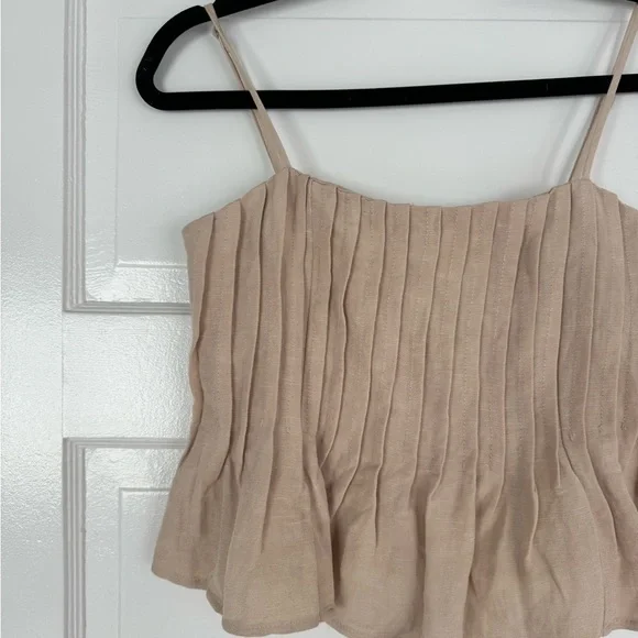 Tan / Cream Lisa Peplum Tank Top Pleated Detail - Picture 6 of 7